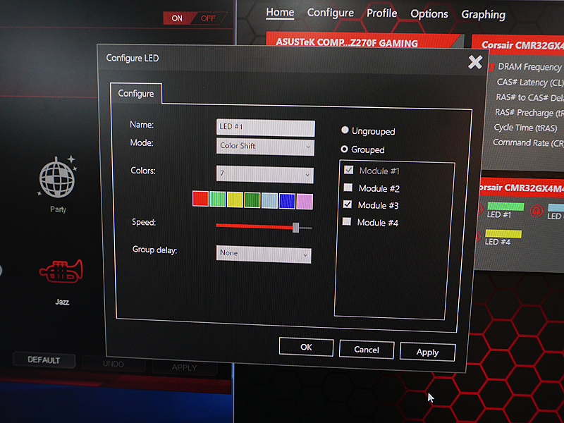 メモリ毎にカラーの設定が可能