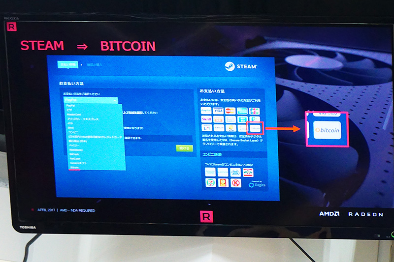 SteamではBITCOINが利用可能