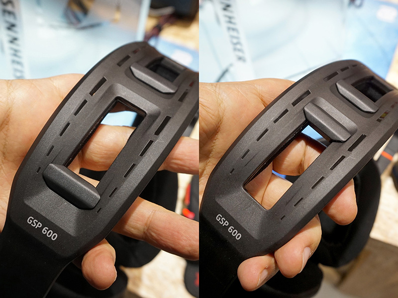 ヘッドバンドのガイドをスライドさせると締め付け強度が変更できる