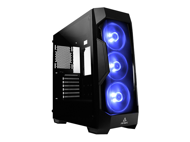DF500 RGBはフロントに3基のRGB LEDファンを搭載する。サイドパネルは強化ガラス製