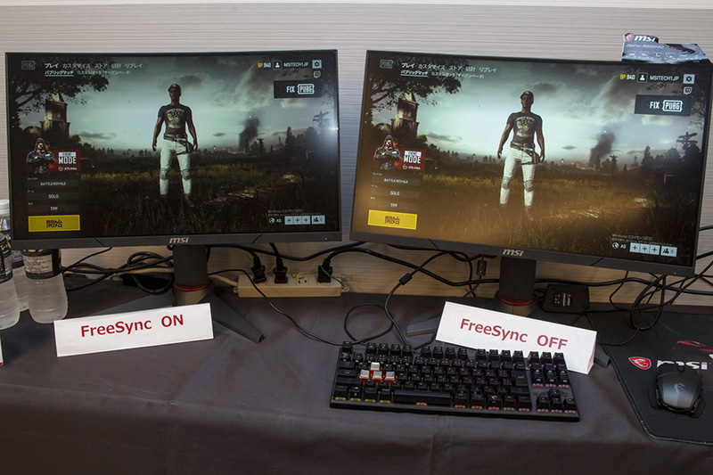 会場には展示ブースが設けられた。最新パーツに関する質問をメーカーに直接聞けるチャンスということで、熱心に話を聞く来場者の姿も。また「Radeon FreeSync」の体験コーナーも用意された。文章で説明を読むだけではなかなかその効果が分かりにくいのだが、実ゲームで試すとそのよさが実感できる