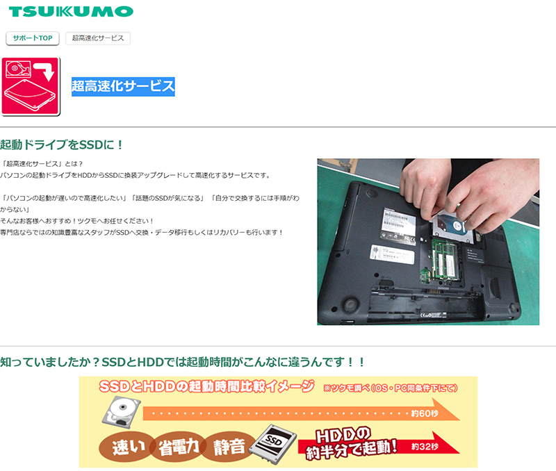 ツクモのSSD換装サービス「超高速化サービス」