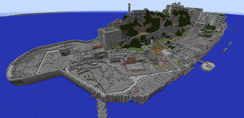 かとうりく氏が一躍脚光を浴びた大規模建造物「軍艦島」。マイクラの開発元であるMojangをはじめ、各種メディアで取り上げられた超大作