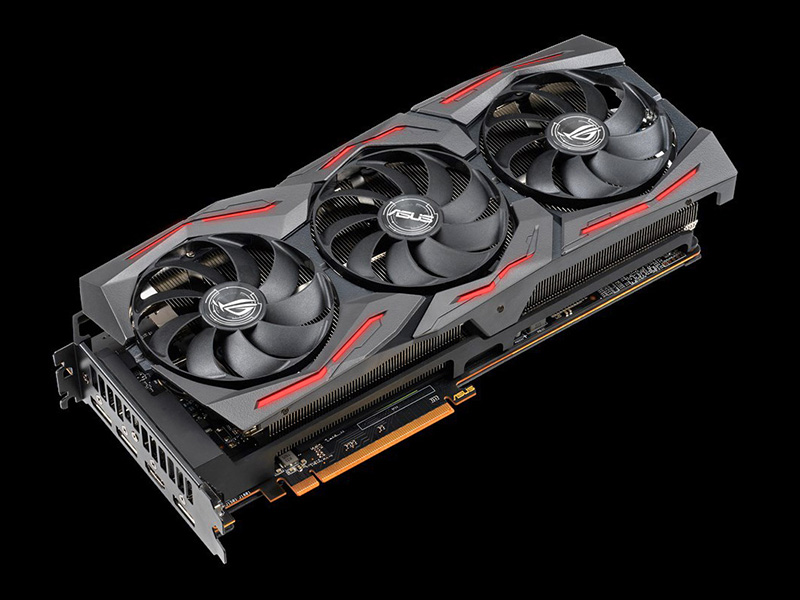 写真はROG-STRIX-RX5700XT-O8G-GAMING。クーラー形状や映像出力など2モデルの外観はほぼ同じ