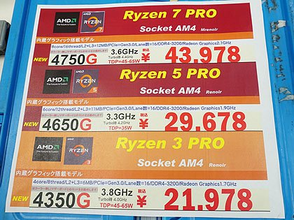 Zen 2コア採用のAPU「Ryzen PRO 4000」シリーズがデビュー、価格は