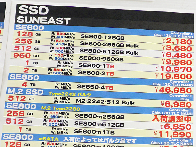 SUNEAST「SE850」の4TBが税込46,980円