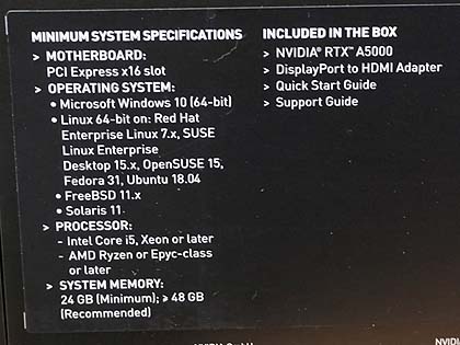 プロ向けビデオカード「NVIDIA RTX A5000」が店頭入荷、価格は32万円