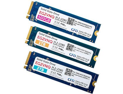 内蔵型SSD CFD CSSD-M2O1000GBG2NEQ/B47 1TB 97% CFD SelectionのNVMe SSD「EG2VNQ」シリーズが発売、価格は7,280円から