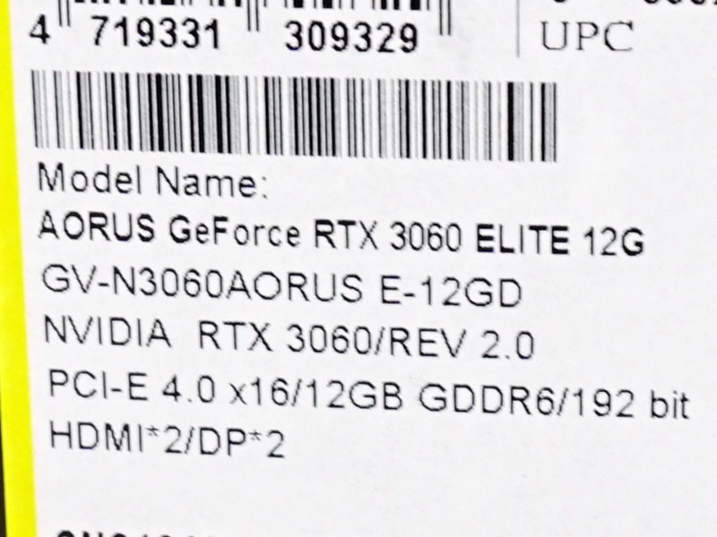 AORUS GeForce RTX 3060 ELITE 12G(rev. 2.0)