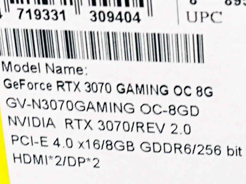 GeForce RTX 3070 GAMING OC 8G(rev. 2.0)