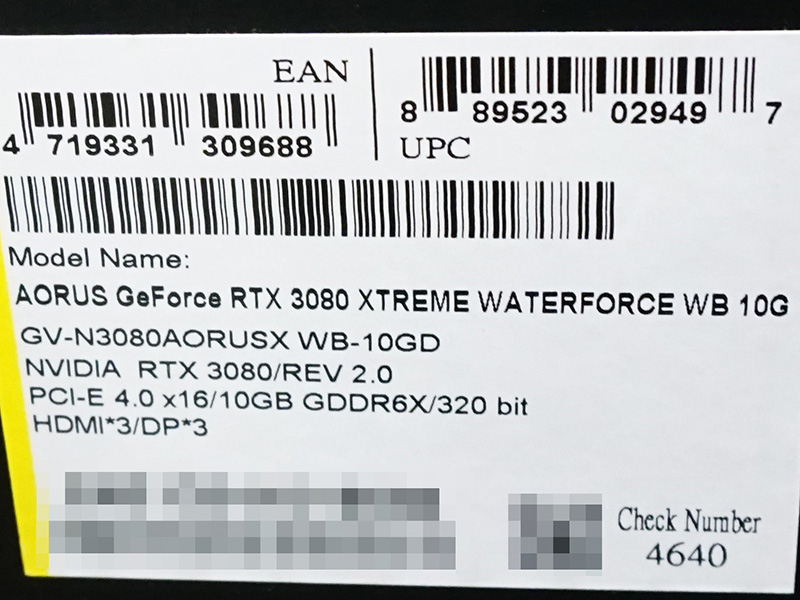 「AORUS GeForce RTX 3080 XTREME WATERFORCE WB 10G (rev. 2.0)（GV-N3080AORUSX WB-10GD）」