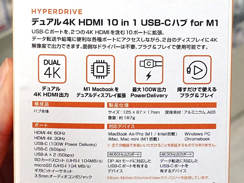 デュアル4K HDMI 10in1 USB-Cハブ for M1