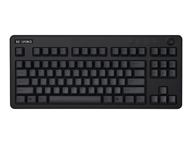 左から「英語配列 スーパーホワイトのフルサイズキーモデル」、「英語配列 ブラックのテンキーレスモデル」、「英語配列 スーパーホワイトのテンキーレスモデル」