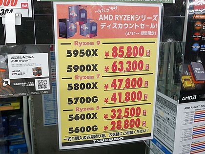 Ryzen 5000シリーズの値下がり続く、今度はRyzen 9 5950X/5900Xが6,000