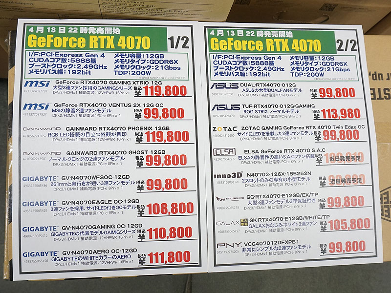 各モデルの価格