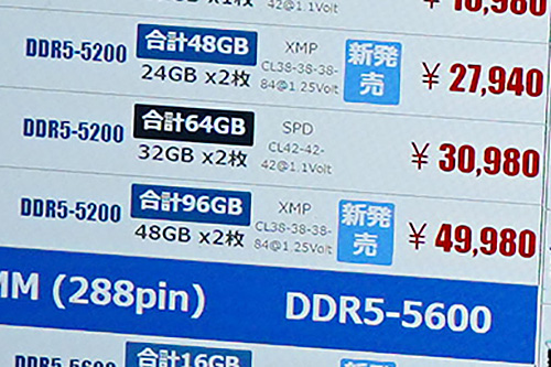 DDR5メモリが引き続き下落傾向、16GB×2枚組が8,980円、1枚なら