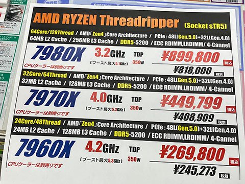 最大96コアの「Ryzen Threadripper 7000」シリーズが発売、最上位