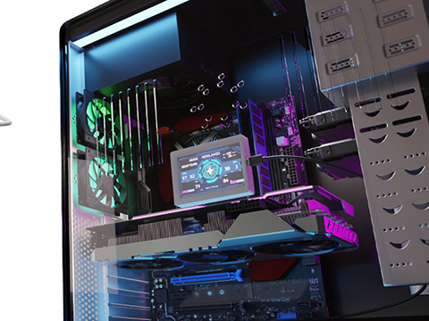 PCのステータス表示が可能なエアリアの3.5インチモニターにブラック