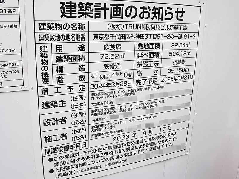 「キッチンジロー外神田店」や「きょうすけ」跡地の工事が本格的にスタート