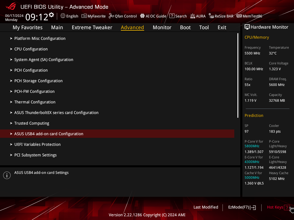 USB4 PCIE GEN4 CARD対応BIOSが導入されたマザーボードは、BIOSメニューに専用の設定項目が追加されている
