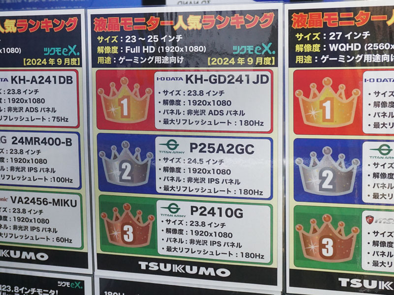 23～25インチフルHD/ゲーミングモデルのランキング