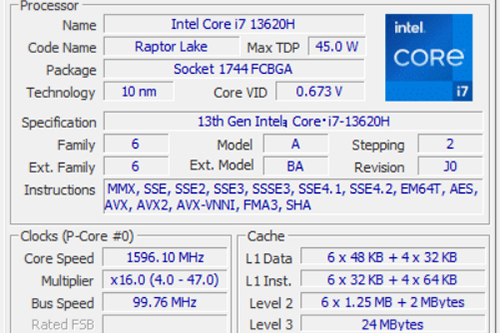 CPUはPコア6基、Eコア4基で合計10コア16スレッドの「Core i7-13620H」を搭載