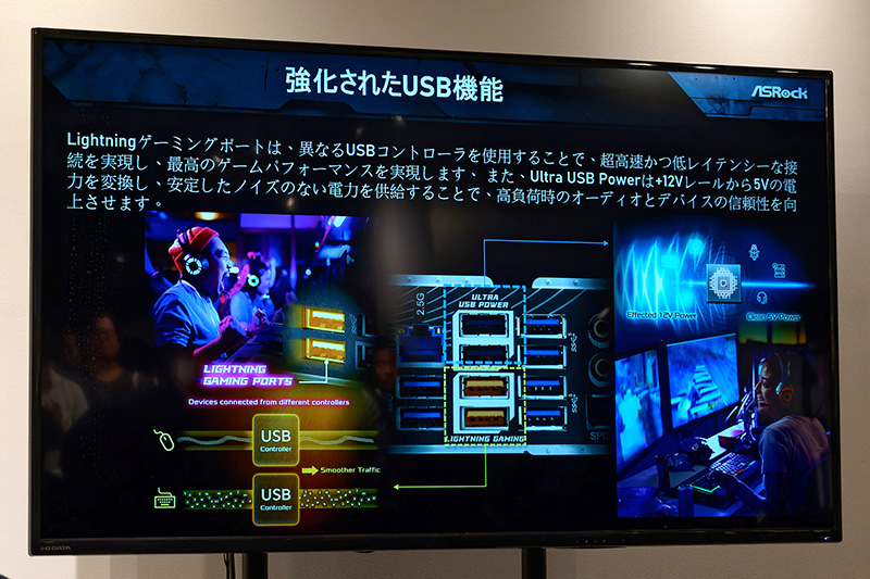ポーリングレートの高いキーボード・マウスも安定動作させるUSBポート「Lightningゲーミングポート」を搭載