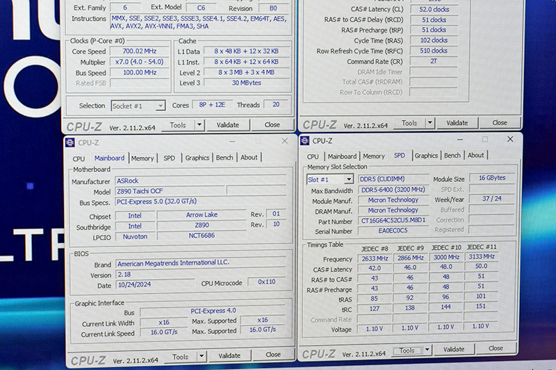 CPU-Zで表示したCUDIMMのステータス