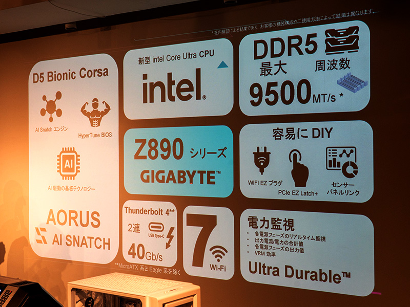 こちらはZ890マザーの特徴。D5 Bionic Corsaによって高クロックメモリに対応した点が目を引く