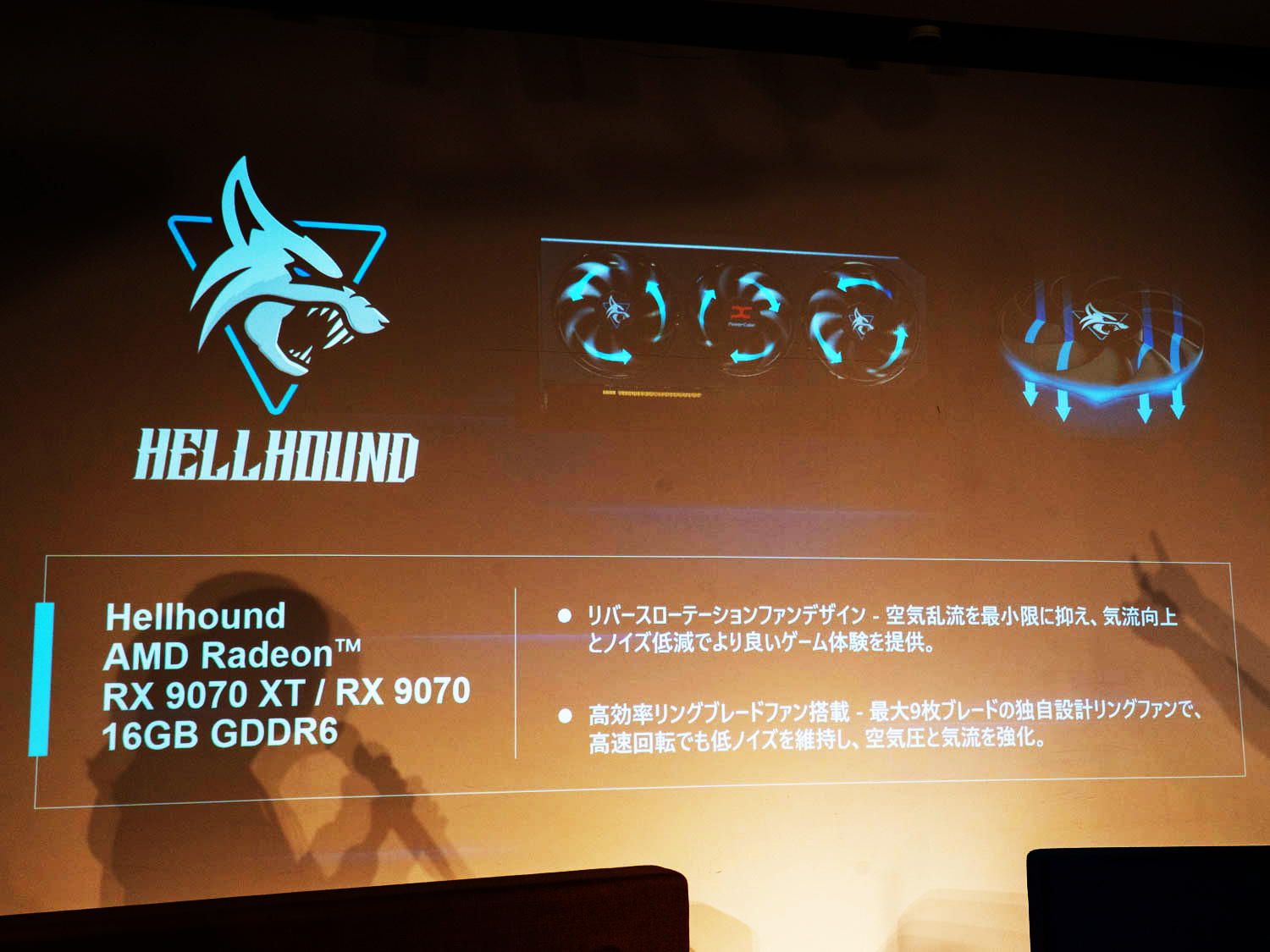 中央のファンのみ逆回転としている