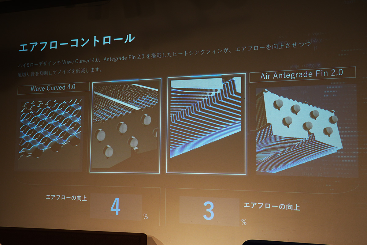 エアフロー向上とノイズ低減が図られた上位モデルのヒートシンク構造