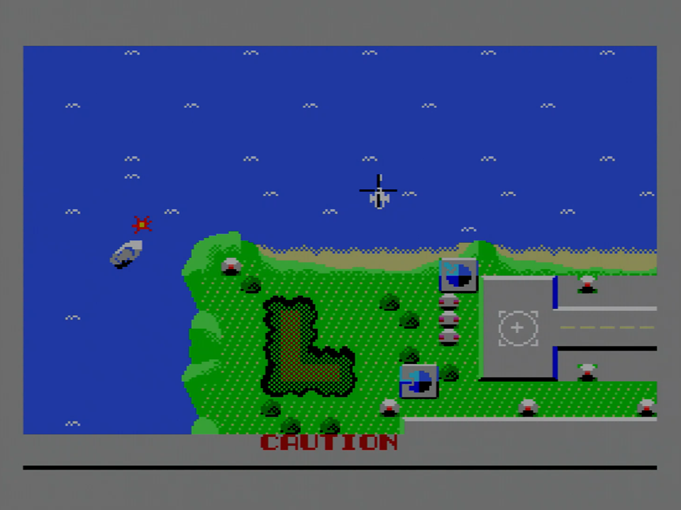 画面下に時々表示されるメッセージは、空母がブラックジェットに攻撃されているときには「SOS」、敵戦艦の完成が間近に迫っていると「CAUTION」、そして自機が爆発する数秒前には「DANGER」とそれぞれ表示されます。作戦遂行のためには、これらを見逃さないことも重要です。