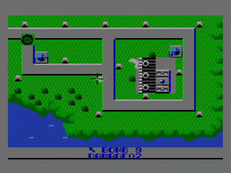 空母から発艦して、敵の秘密工場を破壊に向かいます。道中には高射砲やホワイトジェットなどが行く手を阻むので、バルカン砲で応戦して可能な限り破壊していきましょう。