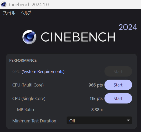 Cinebench 2024の計測結果