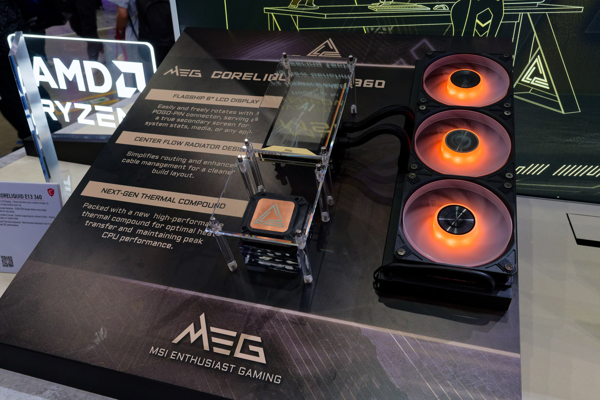 コンセプトモデルの6型ディスプレイ付き水冷クーラー「MEG CORELIQUID E13 360」