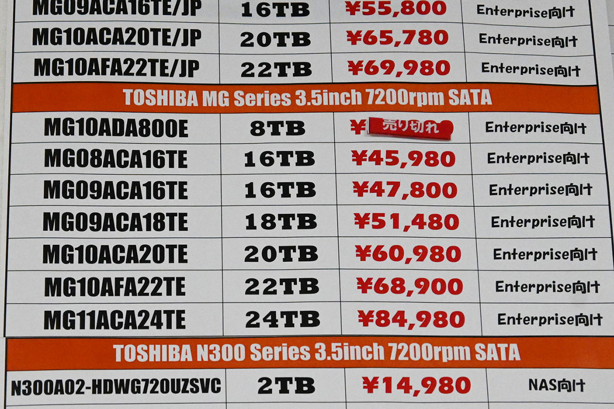 東芝 MG11ACA24TE(24TB)が84,980円(5月24日撮影)