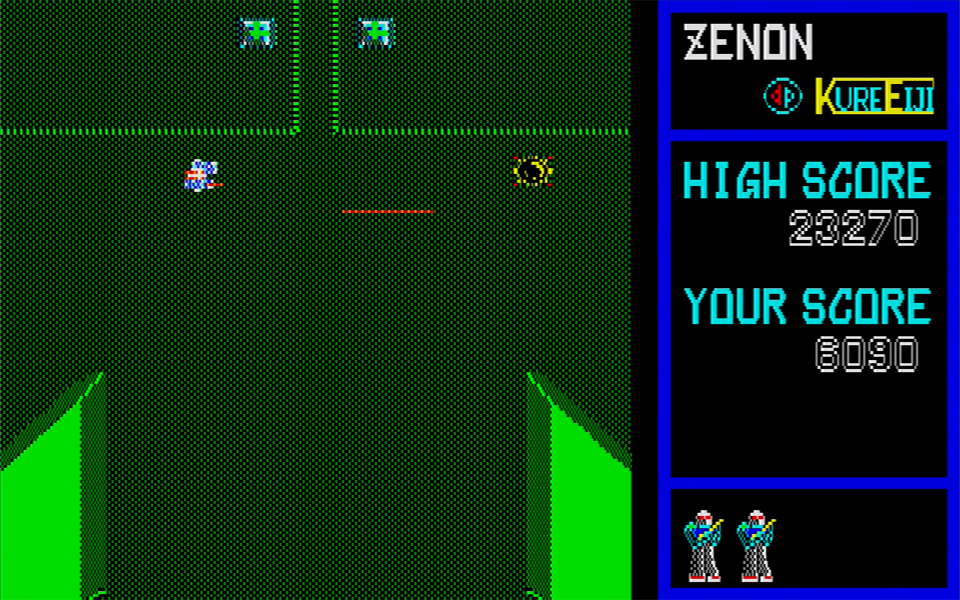 敵はトリッキーな動きをしてくるわけではありませんが、数が多く弾幕も激しいので、避けるのも苦労します。自機のニードルガンは、弾速は速いものの1発しか撃てないので、なるべく狙っていきたいところです。