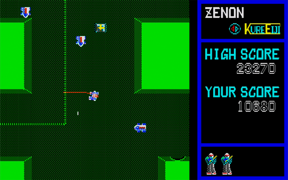 敵はトリッキーな動きをしてくるわけではありませんが、数が多く弾幕も激しいので、避けるのも苦労します。自機のニードルガンは、弾速は速いものの1発しか撃てないので、なるべく狙っていきたいところです。