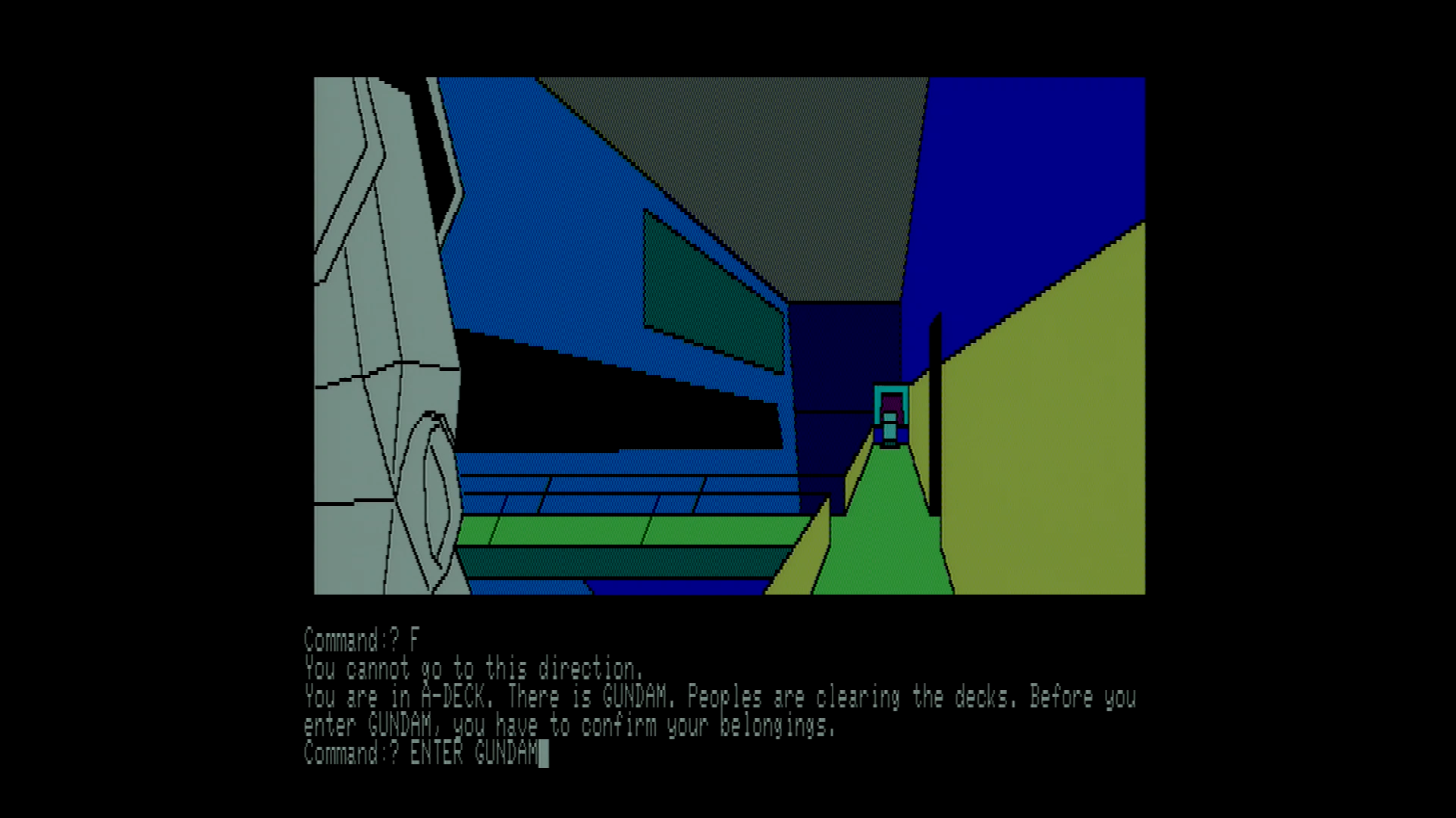 ホワイトベース内は思った以上に広いので、マッピングしながら進まないと迷ってしまうことも。前作で回収したはずのマニュアルをもう一度入手してから、ノーマルスーツに着替えてガンダムに乗り込めれば次のパートへと進みます。