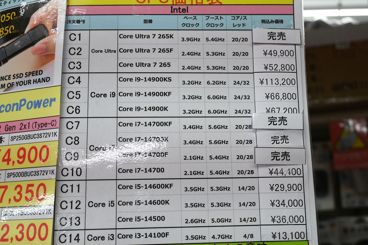 「Core i9-14900K」が67,200円など(6月7日撮影)