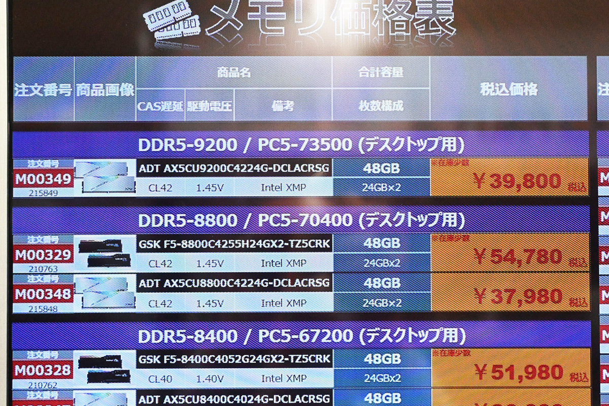 「DDR5-9200」(CUDIMM)24GB×2枚組が39,800円(6月7日撮影)