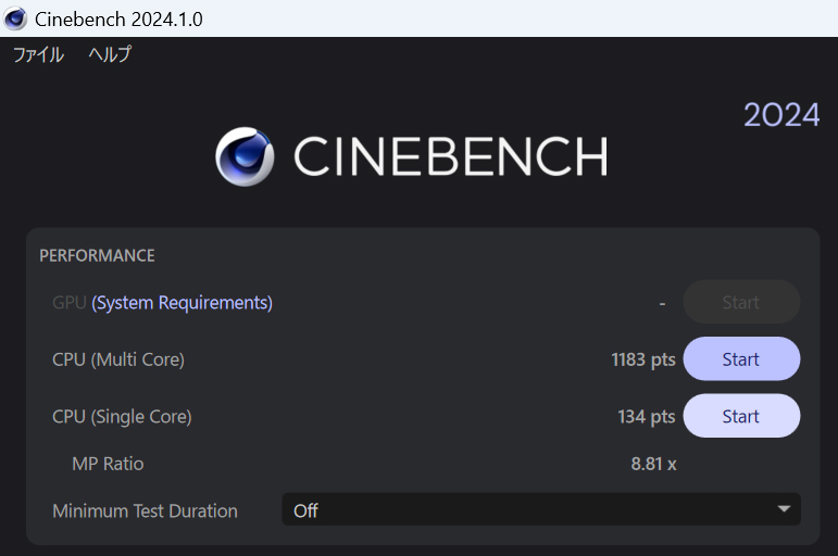 Cinebench 2024の計測結果