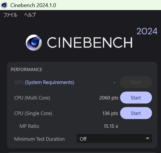 Cinebench 2024の計測結果