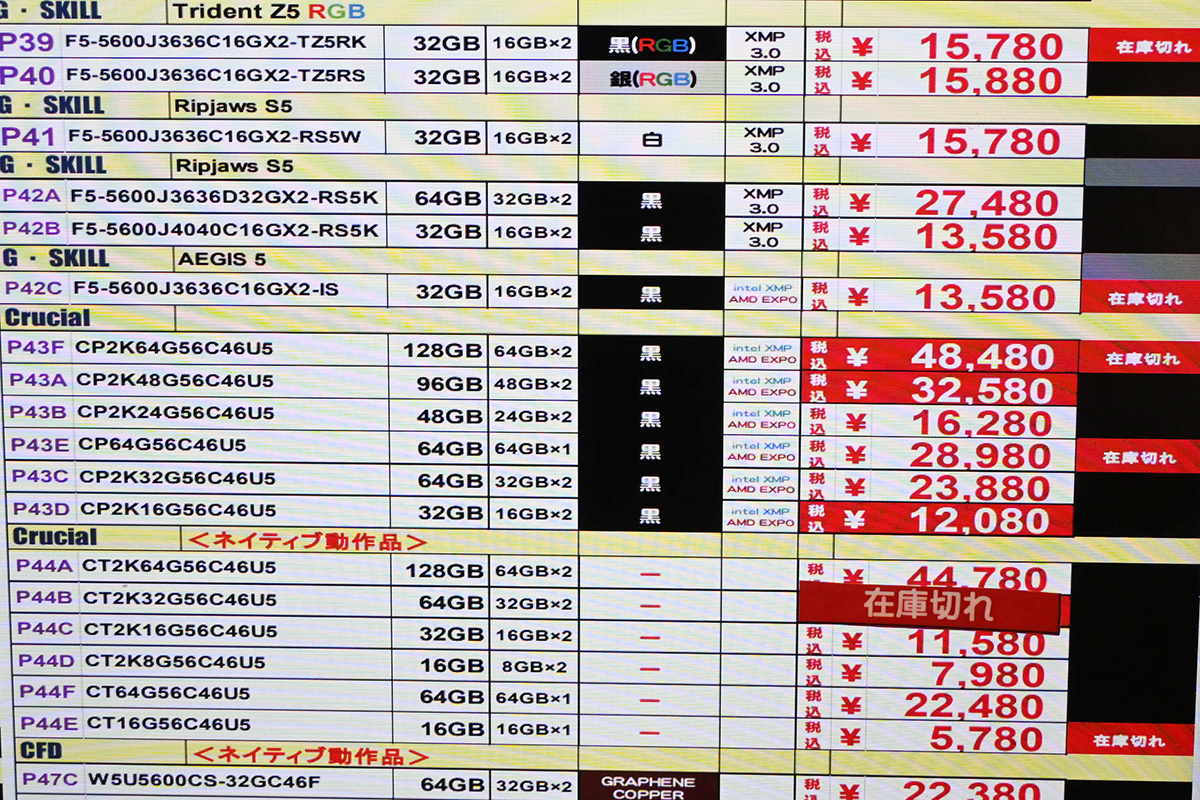 「DDR5-5600」48GB×2枚組が32,580円(7月19日撮影)