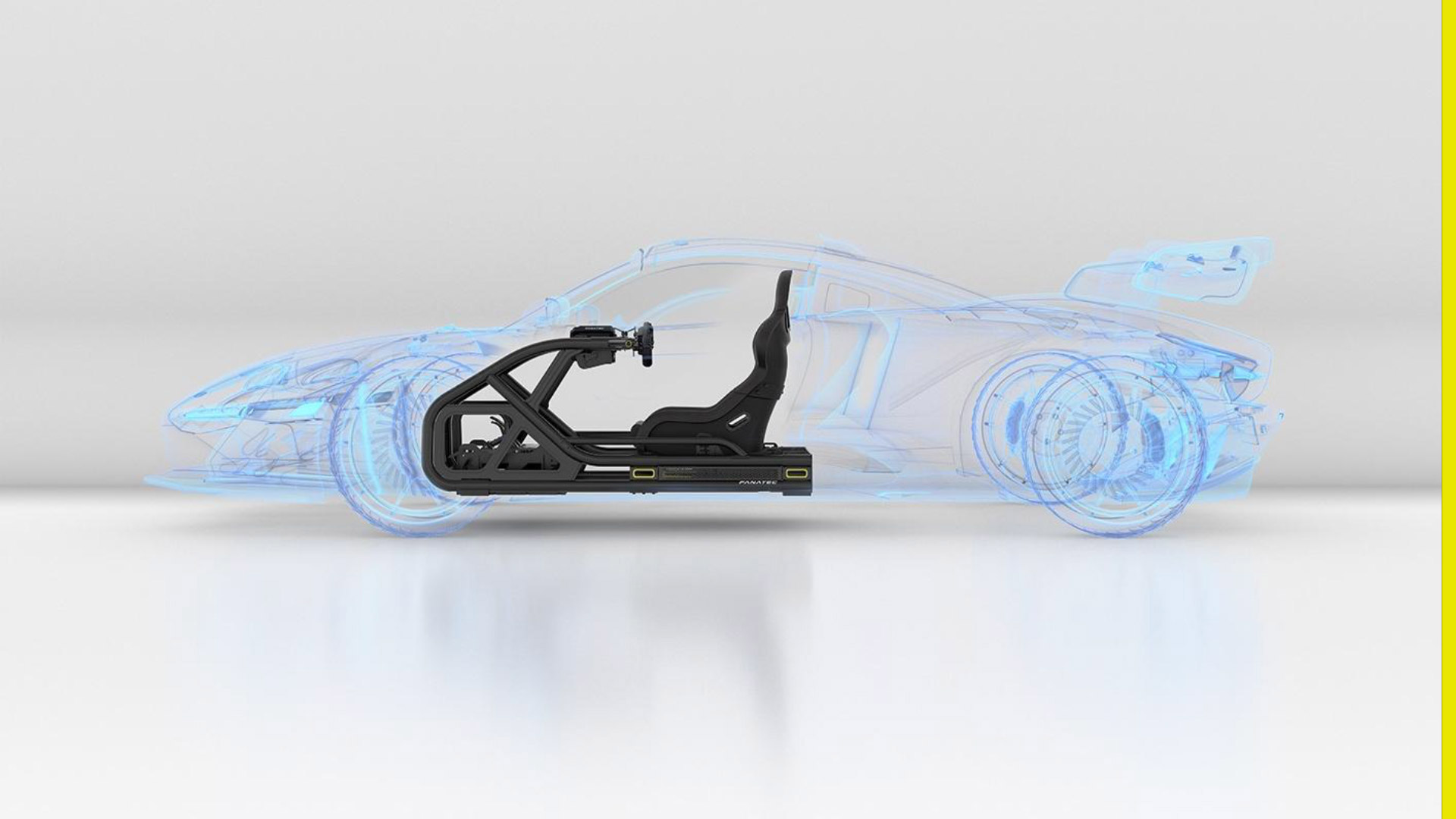 スポーツカーのディメンションに沿ったデザインのレーシングシム筐体を開発