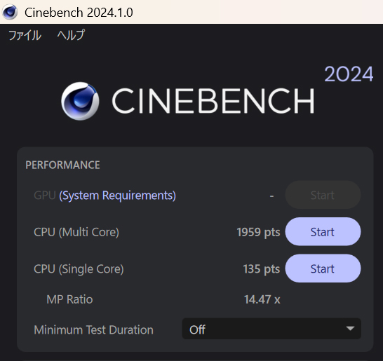 Cinebench 2024の計測結果