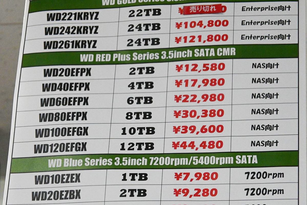 WesternDigital「WD Red Plus」WD120EFGX(12TB)が44,480円(8月2日撮影)