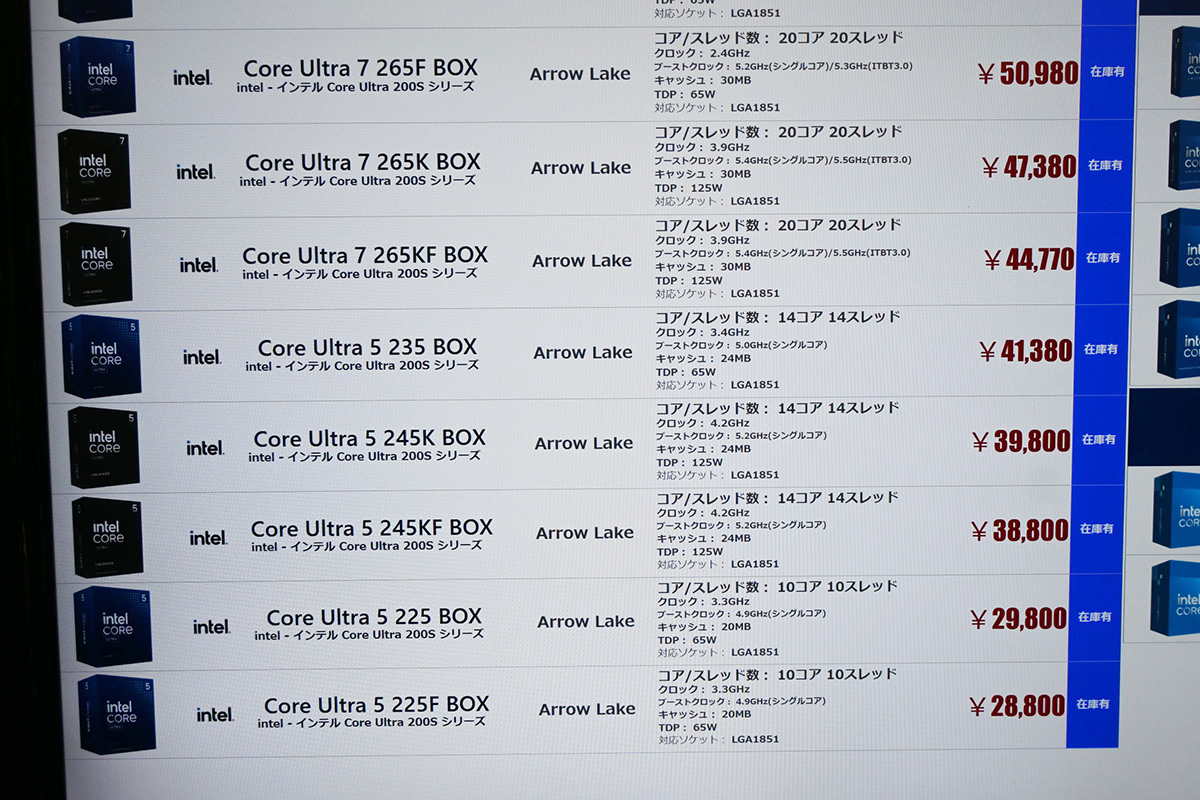 Core Ultra 5が値下がり(8月2日撮影)