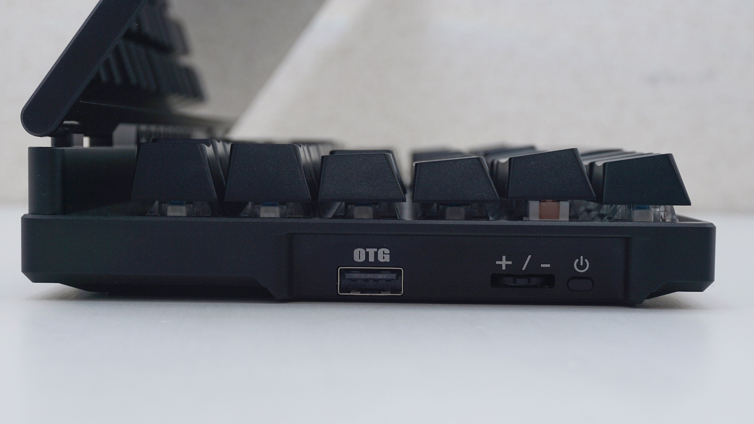 左側面にはモニターの輝度を制御するシーソースイッチ、電源ボタン、そしてマウスなどを接続できるUSBポートがある