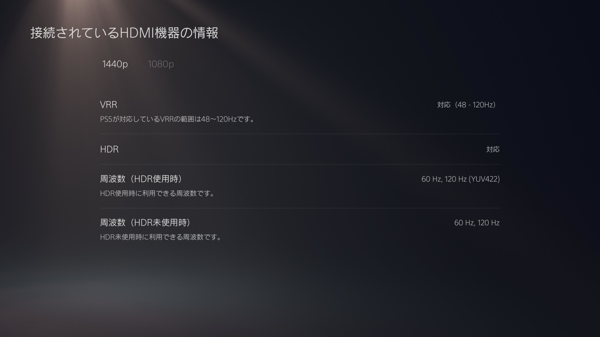 WQHD解像度での表示に対応しており、120HzやHDR、VRRにも対応している